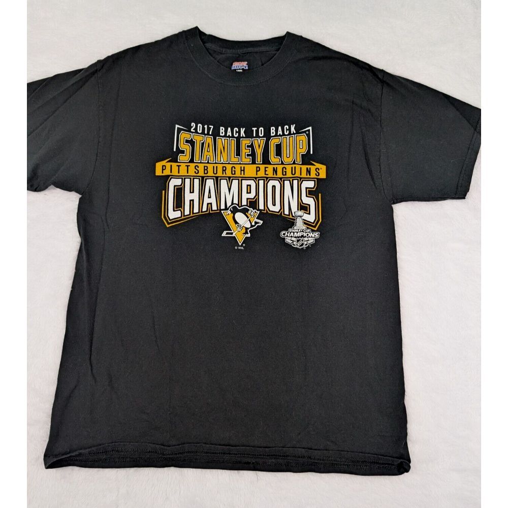 Pittsburgh Penguins Shirt Men's Large Black Stanley Cup Champions 2017 Hockey